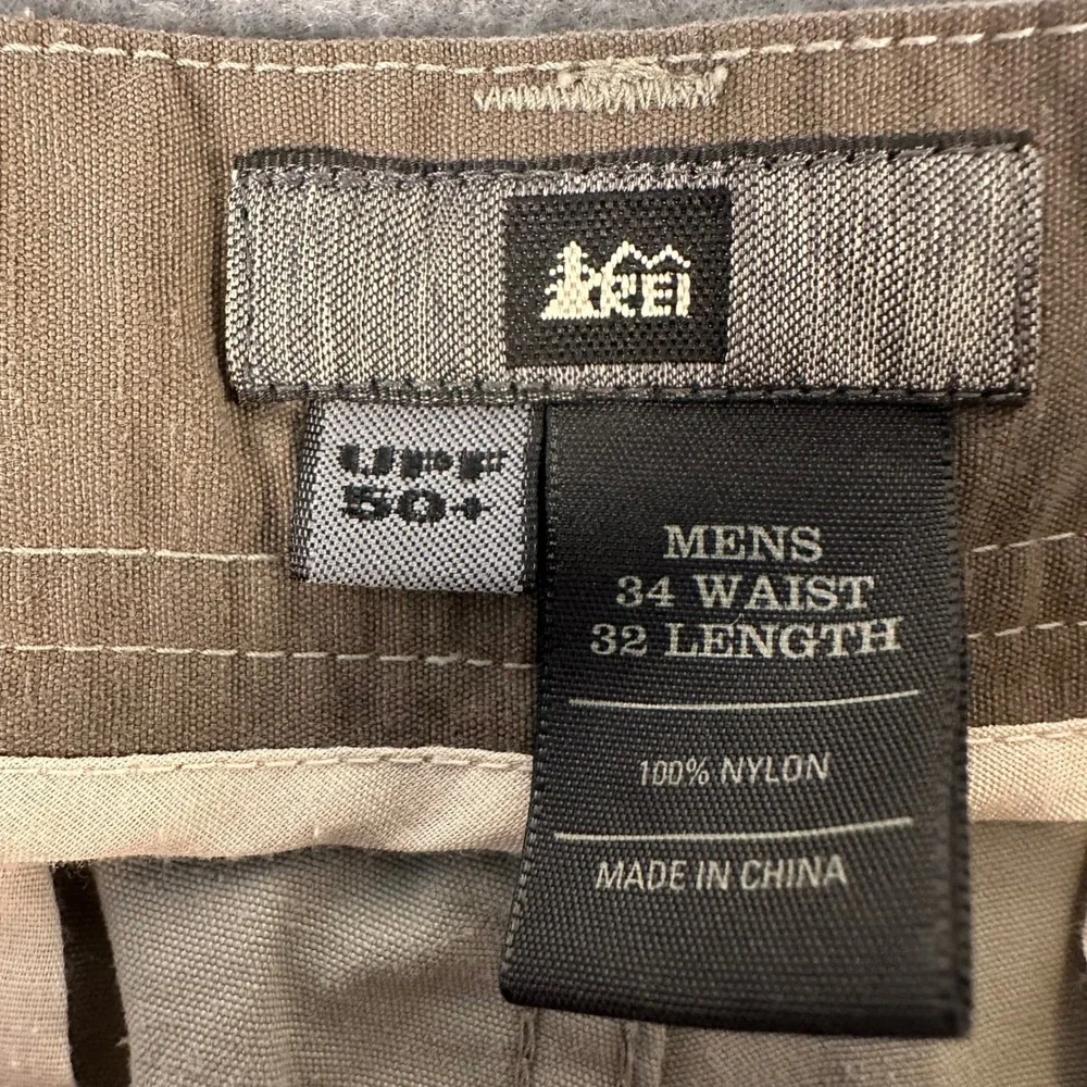 REI Sahara Mens Hiking Pants Tan Khaki Nylon UPF 50+ Outdoor 34x32 784060